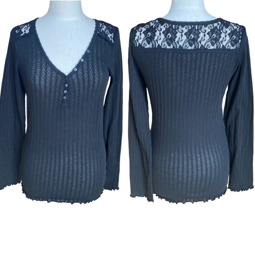 Denim & Supply Y2K Ralph Lauren Henley Top Lace Whimisgoth Fairy Grunge FItted-L